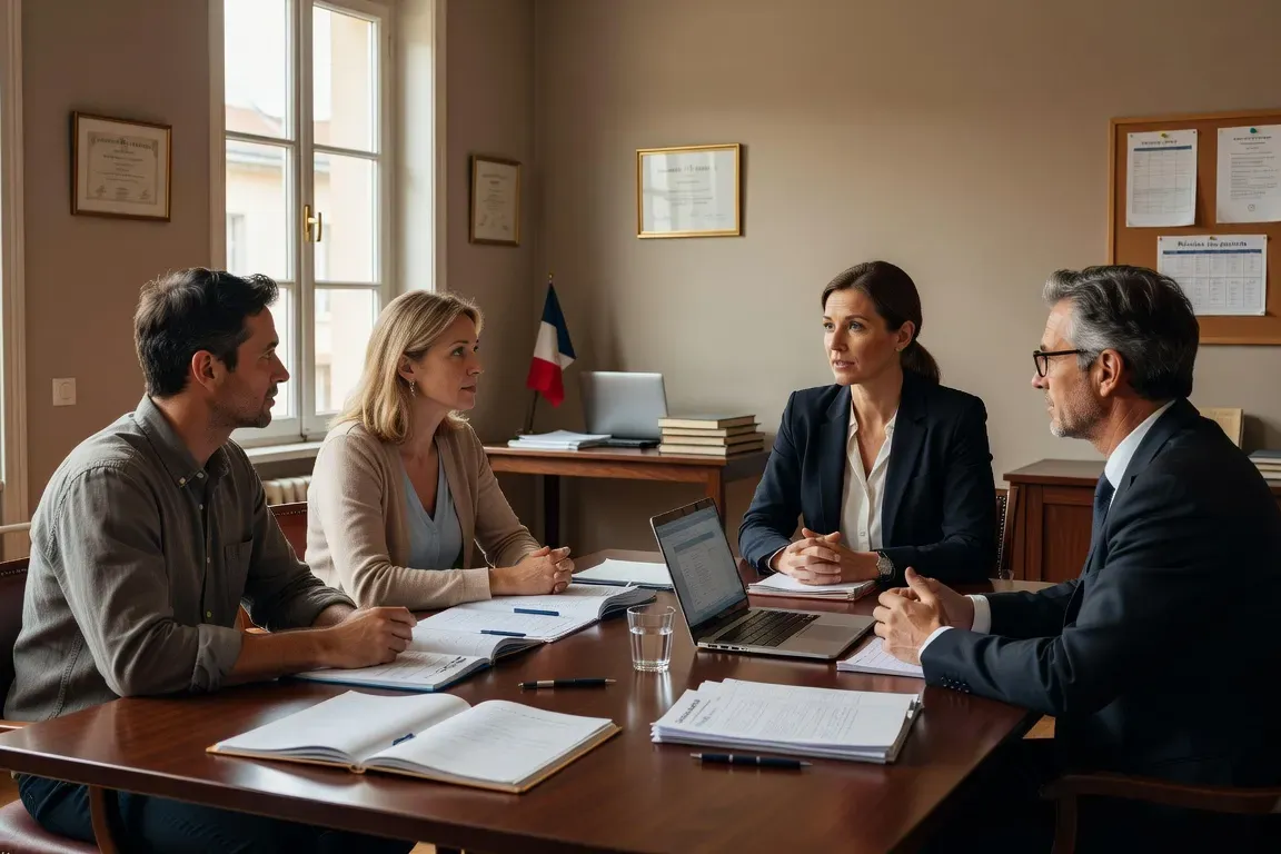 Réunion entre parents et direction de l’école pour traiter une situation de harcèlement