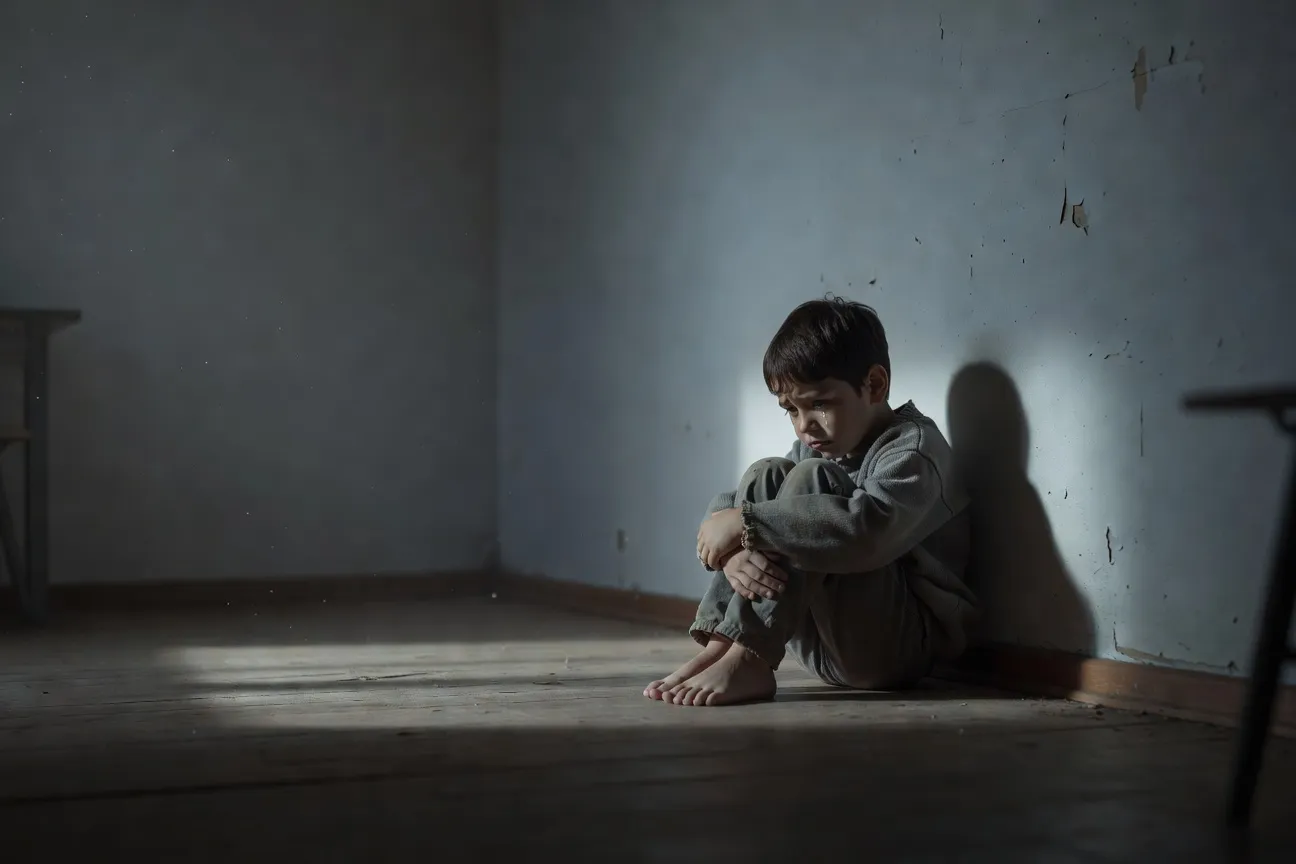 Enfant dessinant à une table avec un adulte bienveillant qui s’approche
