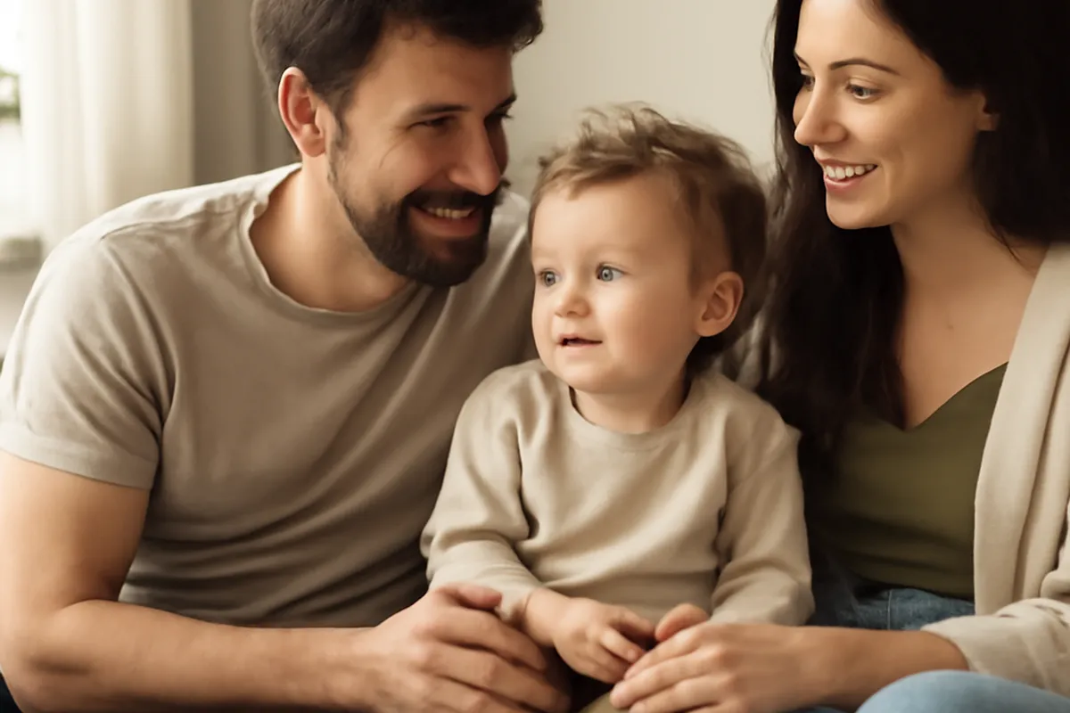 Couple non marié avec enfant à la maison
