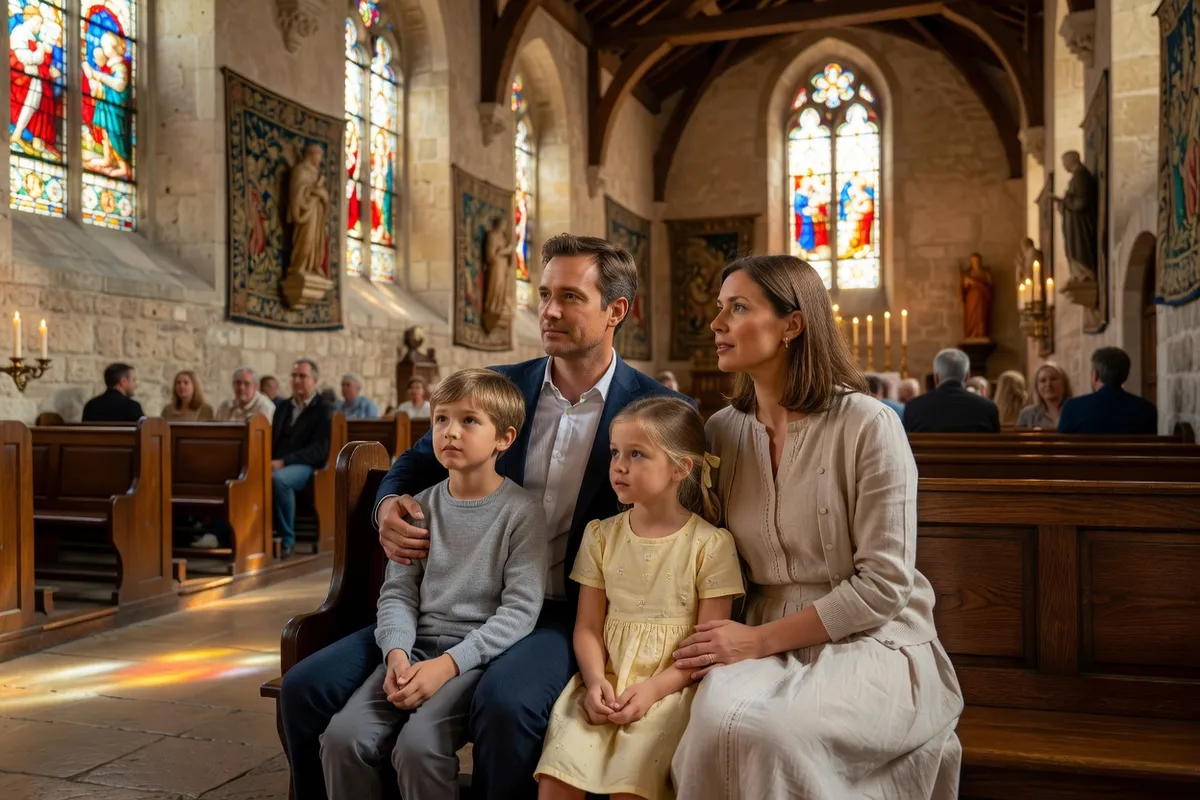 Famille française à une cérémonie religieuse