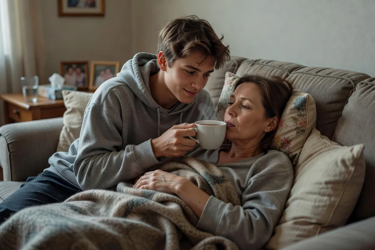 Adolescent aidant un parent malade à la maison