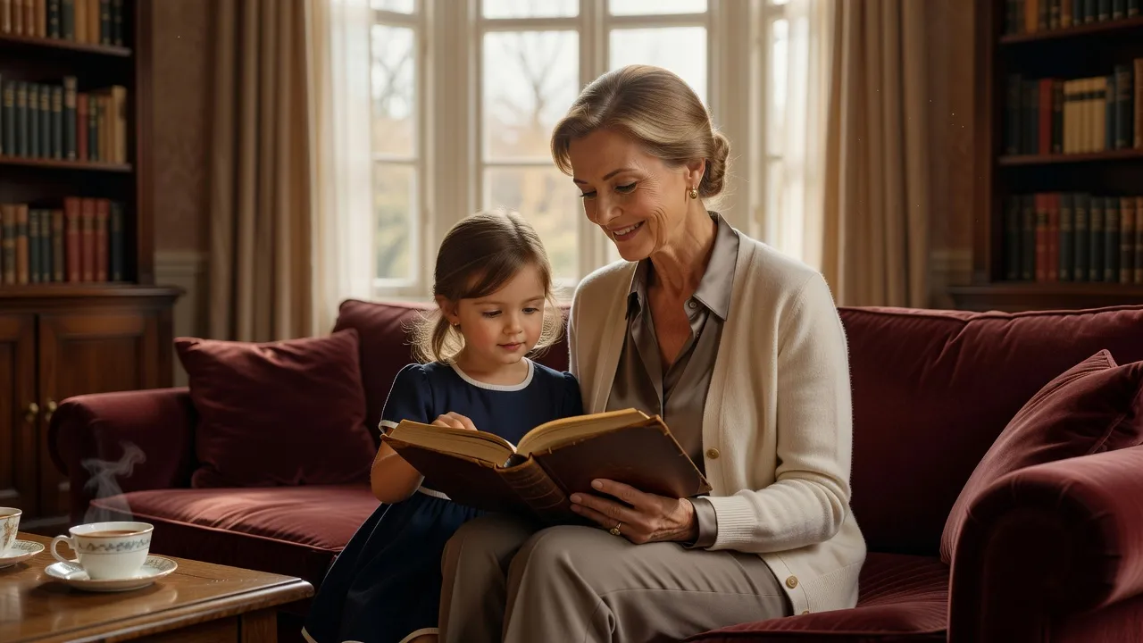 Grands-parents lisant une histoire à leurs petits-enfants, moment de transmission