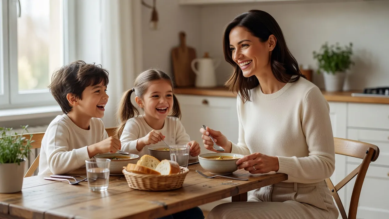 Famille partageant un repas ensemble autour de la table