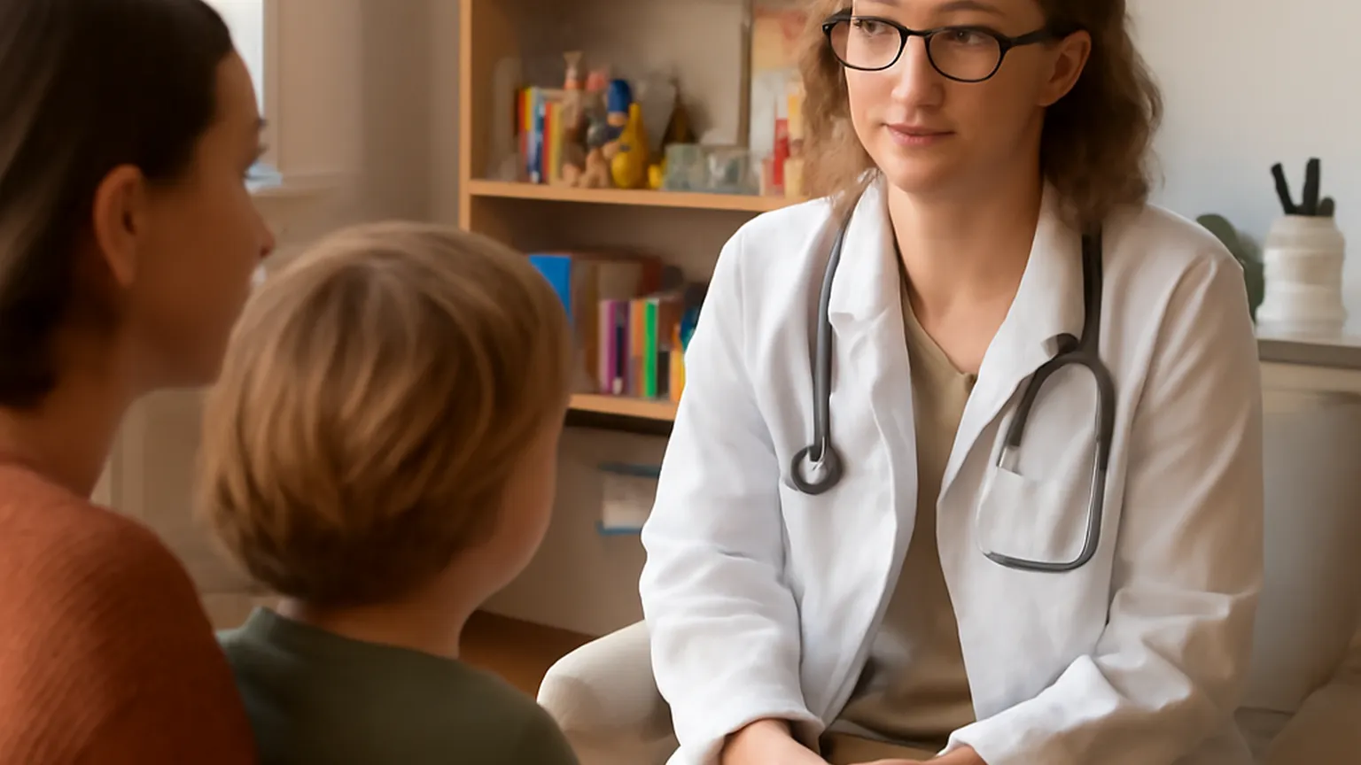 Pédopsychiatre en consultation avec un parent et un enfant